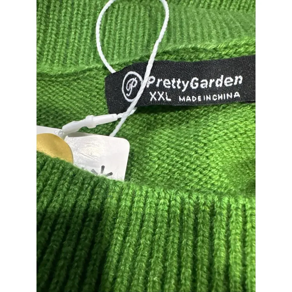 Womens Green Knit Sweater Vest Small 3D Floral Applique Short Sleeve Pullover XL